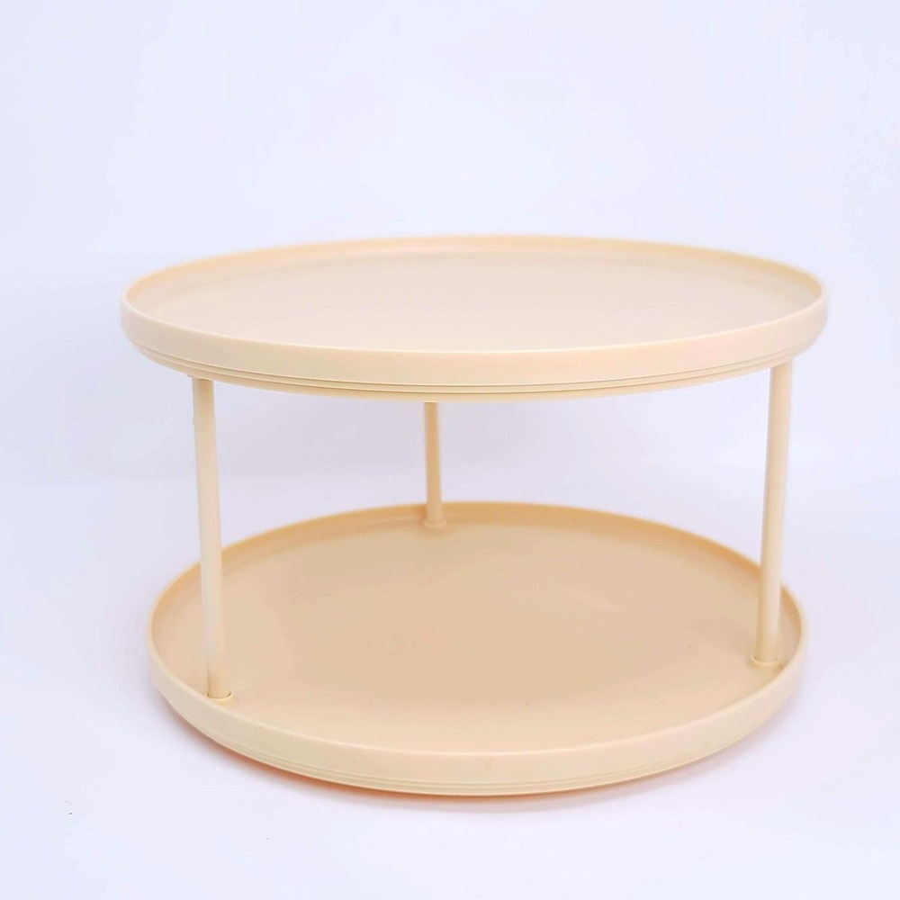 Rubbermaid 2 Tier Turntable Lazy Susan Beige Plastic Spice Rack Organizer Good